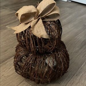 Brown Wicker Pumpkin Decor with Burlap Bow